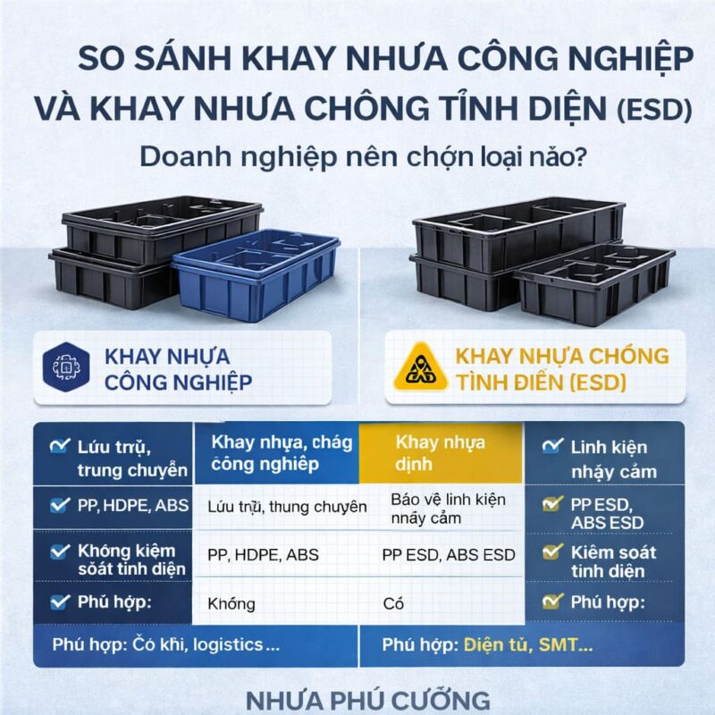 So sánh khay nhựa công nghiệp và khay chống tĩnh điện