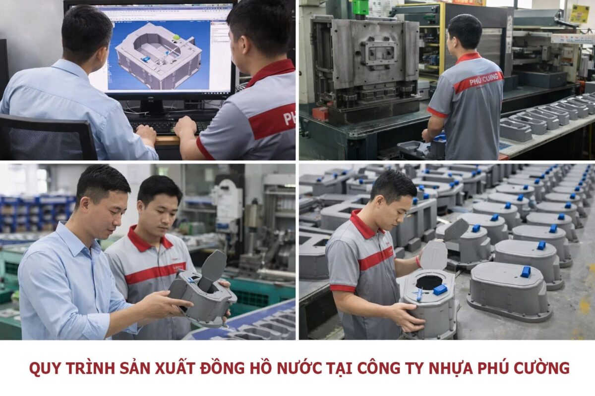 Quy trình bơm ép hộp đồng hồ nước bằng nhựa tại Nhựa Phú Cường